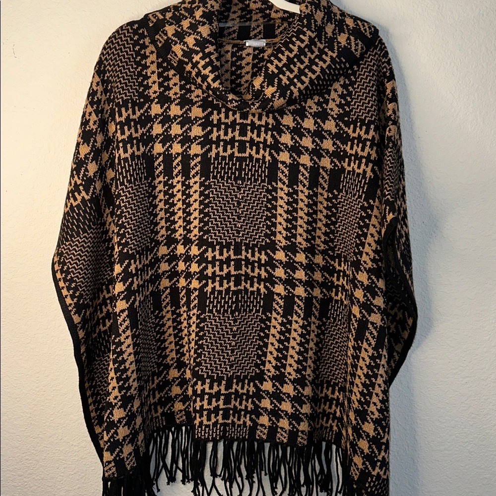 Chico's Black and Tan Plaid Poncho